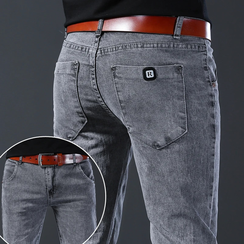 Fashion Jeans Men Korean Style Straight Grey Middle Waist Pants Male Casual Denim Trousers 250116