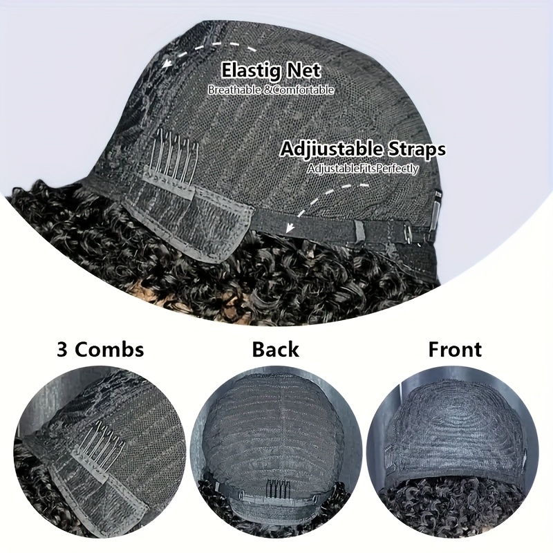 Women's Afro Kinky Curly Pixie Cut Human Hair Wig Natural Black High Density 180% for Everyday Special Events Lightweight Flattering Fit