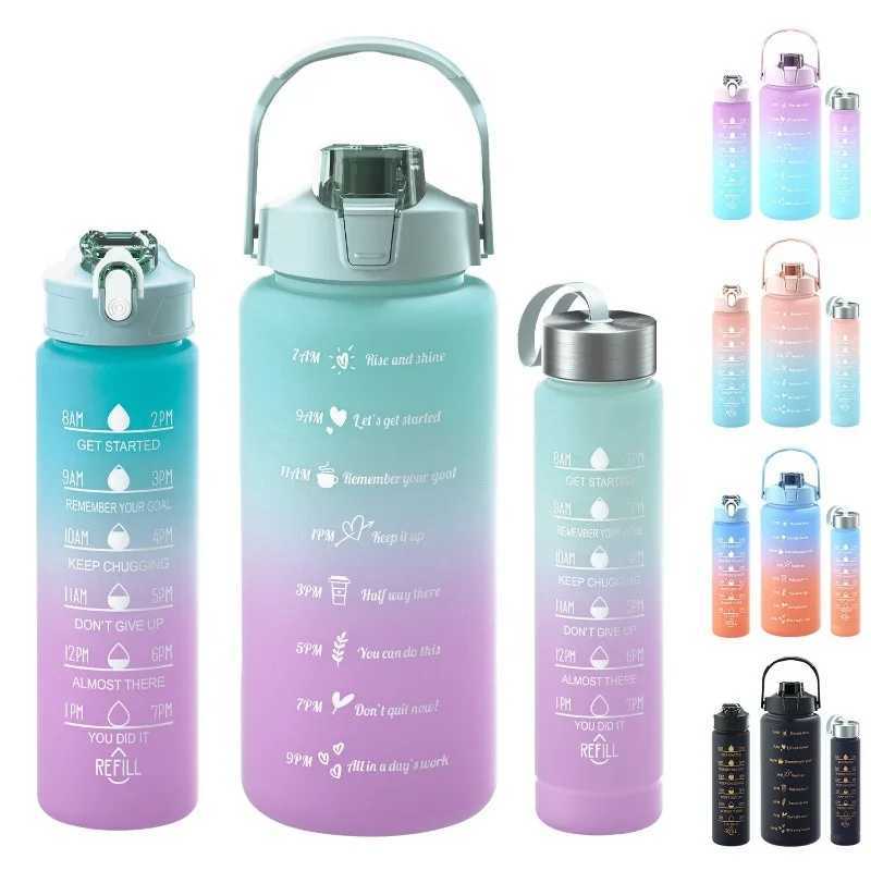 3Piece Set Large Capacity Gradient Water BottleWater Bottle with Straw 2 Litre Leakproof with Time Markerfor Sports Fitness J250923