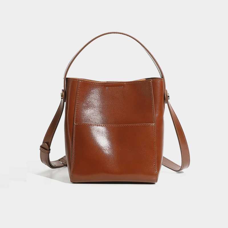 Hifashion Vintage Bucket Genuine Leather Handbags For Women 2025 Trend Designer Simple Tote Work Ladies Shoulder Crossbody Bags J2510251