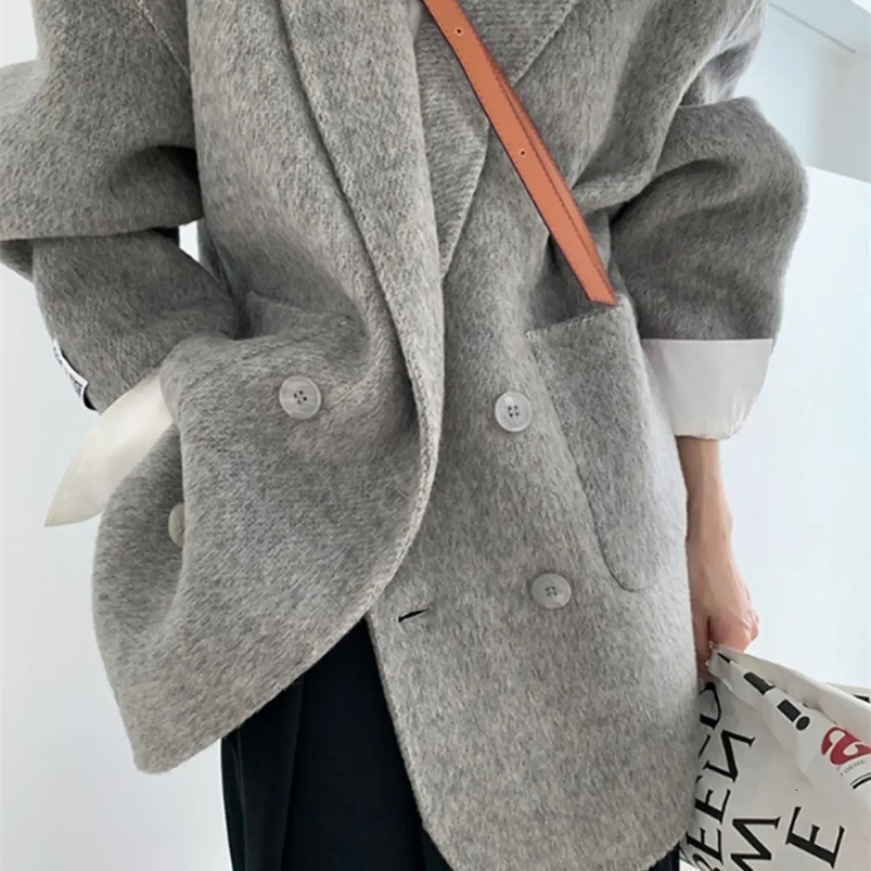 SuperAen Double-sided Cashmere Coat Long Wool Thickened Suit Style Thickened Loose Wool Jacket Coat for Women 240822