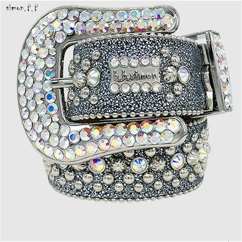 Bb Belt Simon Belt for Men Women Shiny Diamond Belt Black on Black Blue White Multicolour with Bling Rhinestone As Gift 250102