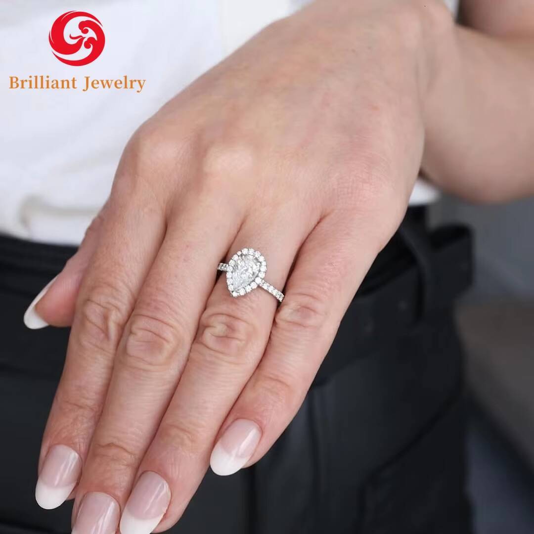 14K 18k Pear Cut Solid Gold Jewelry Wedding Rings Moissanite Ring 7x10mm 7x11 mm 2ct 3ct Moissanite Engagement Ring for Women