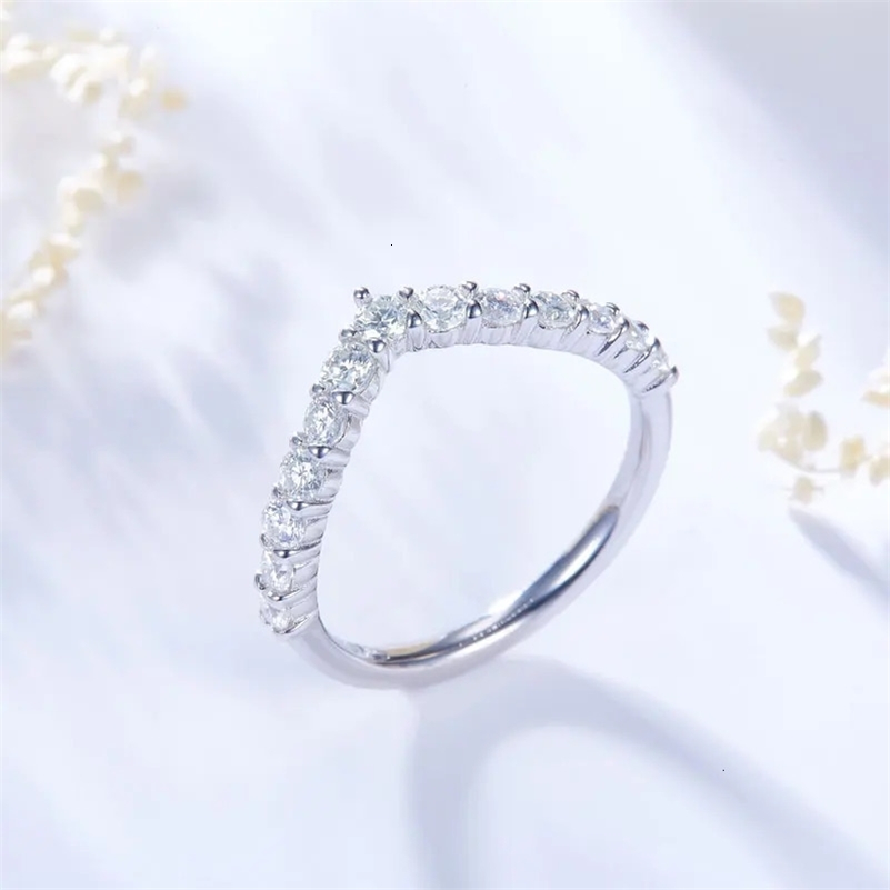 DEZO Wedding Band Solid 925 Sterling Silver V Curved Half Band Rings For Women Fashion Stacking 240624