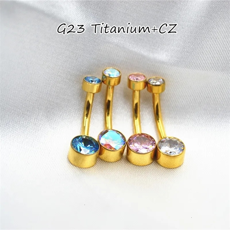 10PCS Body Jewelry-G23 CZ Gold Smart Navel Button Body Piercing 14Gx10x4/6mm Curve Barbells Belly Rings 240626