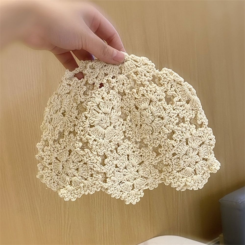 Summer Breathable Hollowed Out Knitted Hat Flowers Lace Beret Cap Fashion Casual Skullies for Women w250905