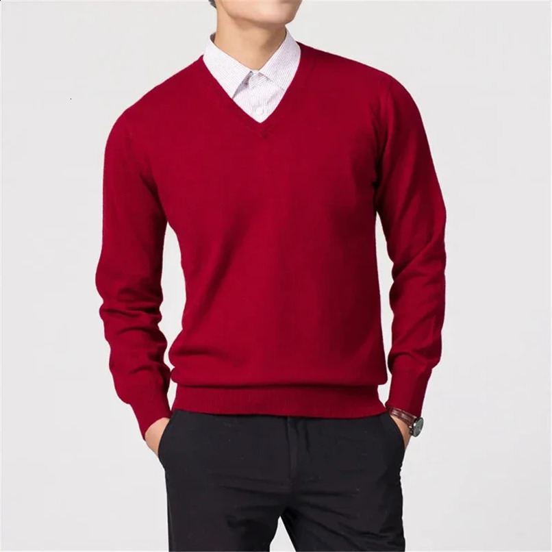 Wool Mens Sweaters V-neck Pullovers Cashmere Knitting Spring Autumn Sweaters Knitwear High Quality Jumpers Clothes 250113