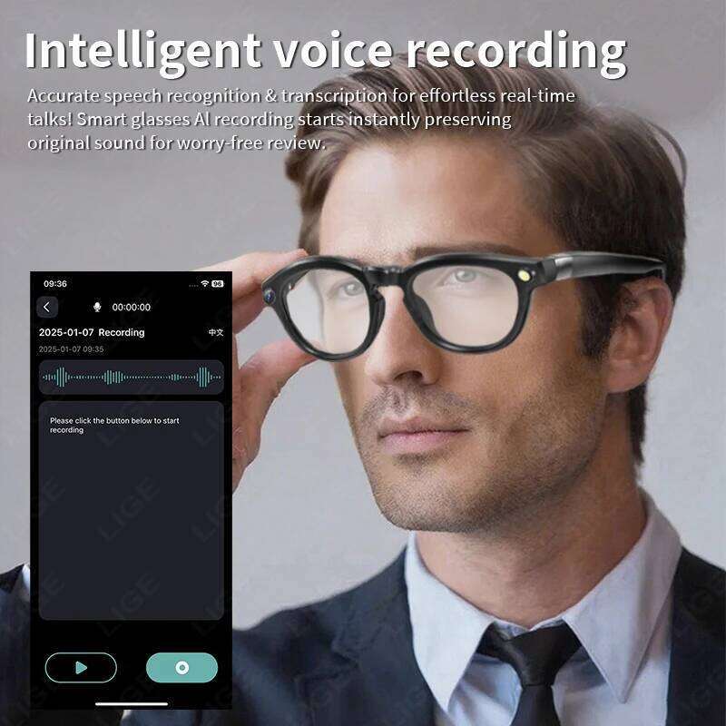LIGE Smart 800W HD Camera Video Recording Glass Bluetooth Call 290Mah Battery Voice Assistant AI Glasses For Android Ios