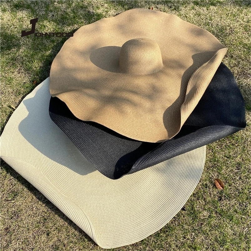 70cm Summer Beach Sun Hat Anti-uv Protection 35cm Large Wide Brim Foldable Straw Hats Oversized Collapsible Sunshade Cover Caps 240528
