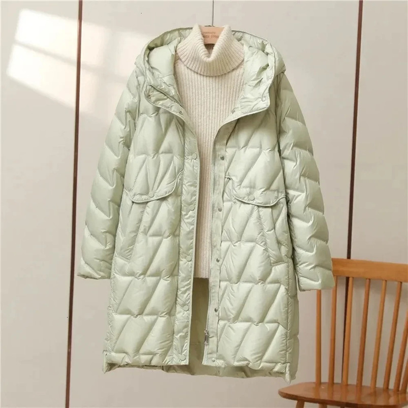 90% White Duck Down Jacket Winter Womens Fashion Loose and Versatile Ultra Thin Hooded High Quality Womens Puff Jacket 241112