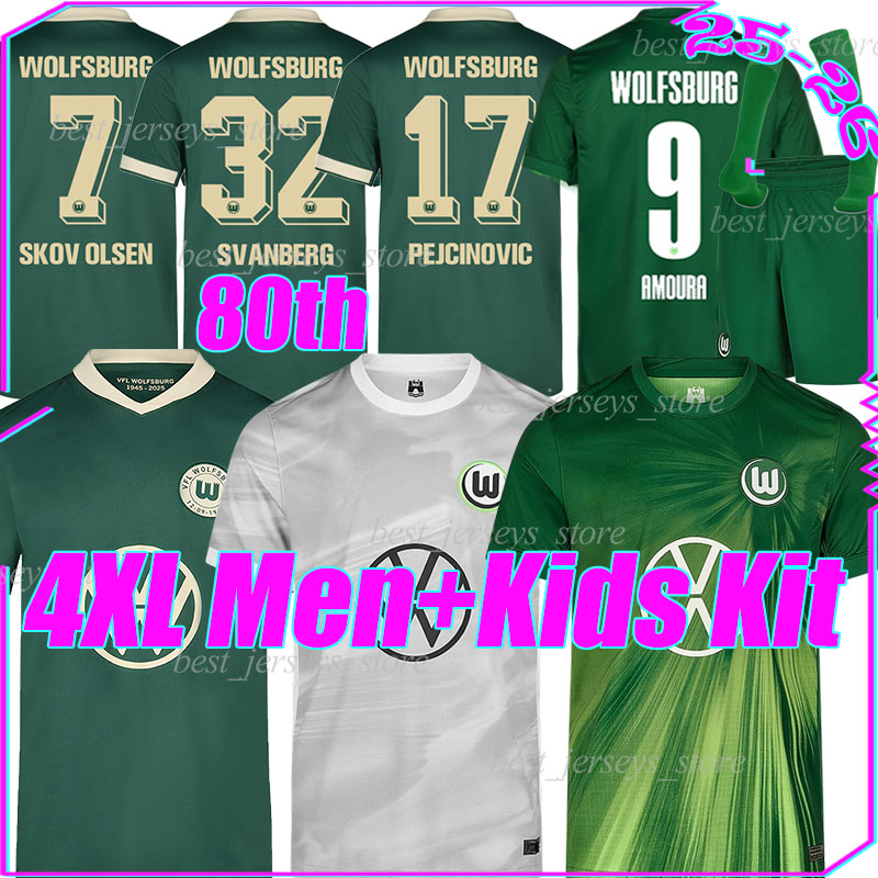 4XL 25/26 VfL Wolfsburg 80th Soccer jerseys PEJCINOVIC SVANBERG SKOV OLSEN AMOURA MAJER ARNOLD JENZ ZEHNTER WIND WIMMER men kids kits socks sets football shirts