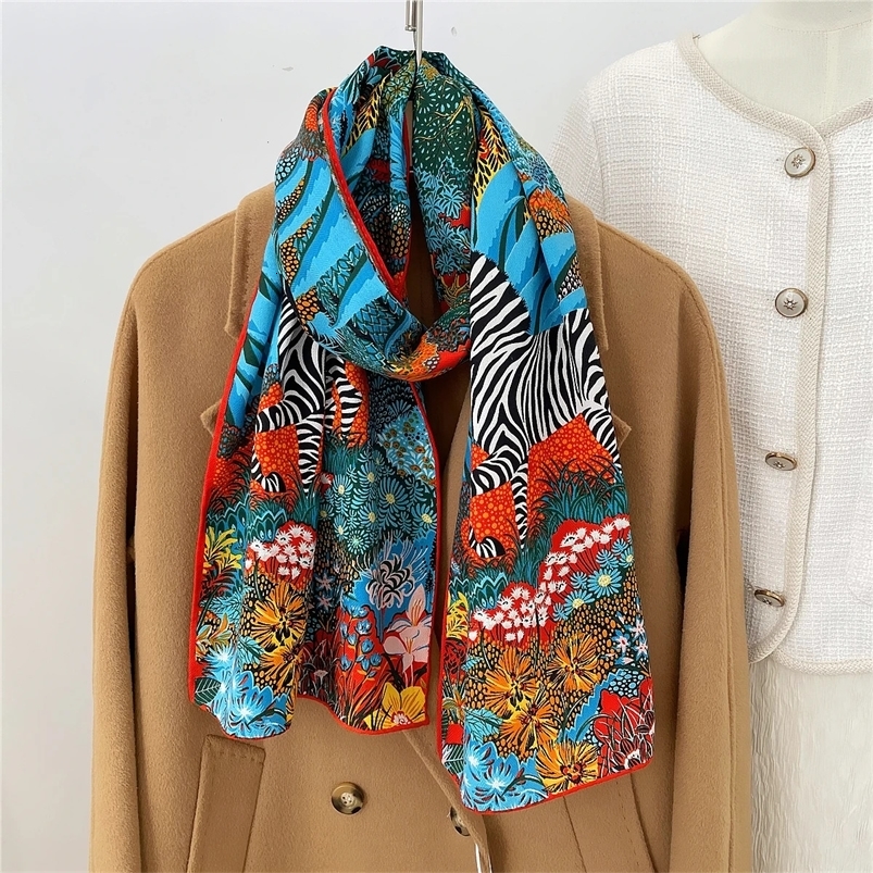 160x33CM Winter Thicken Silk Cashmere Scarf Women Hand Rolled Shawls Zebra Print Long Scarves Wraps Bandana Big Hijabs Female 240712