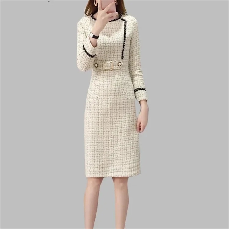 Arrival Winter Runway Long Sleeve Tweed Dress Autumn Elegant Ladies Office Vintage CasuNal Slim Dresses Vestidos H61 240823