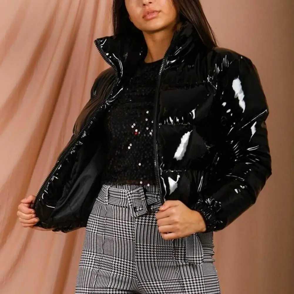 Short Cotton Jacket Bright Surface Stand Collar Padded Coat Bread Parka Fashion Casual Glossy Sexy Street Cropped Quilted Jacket Z250923