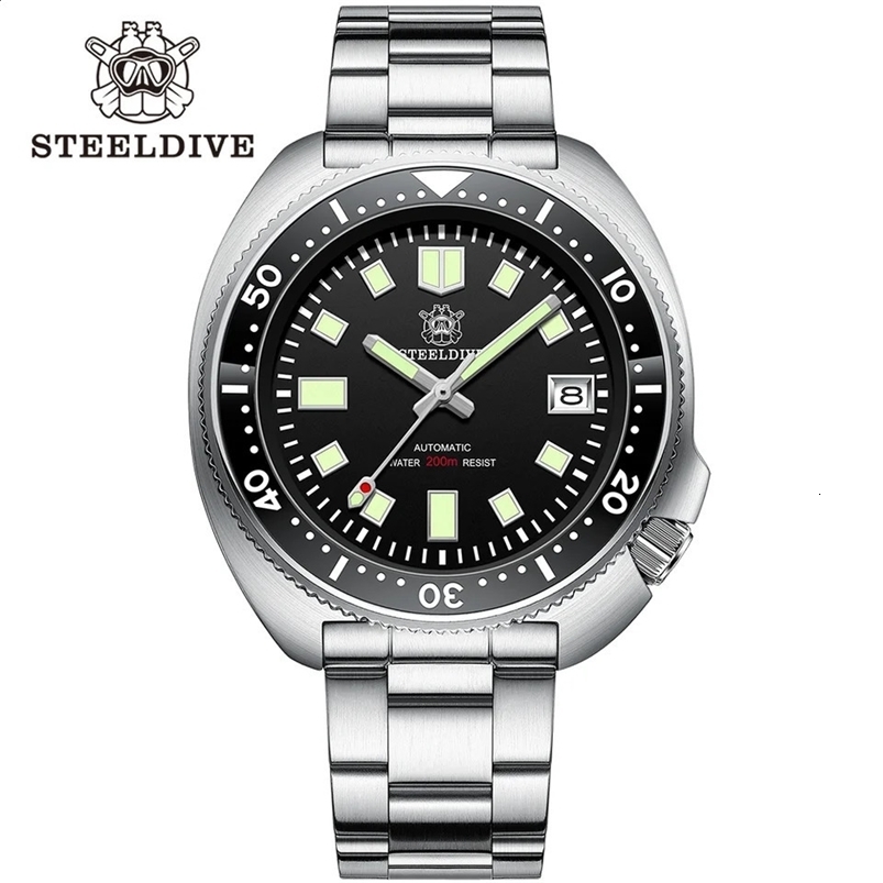 Steeldive SD1970 White Date Background 200M Wateproof NH35 6105 Turtle Automatic Dive Diver Watch 240724