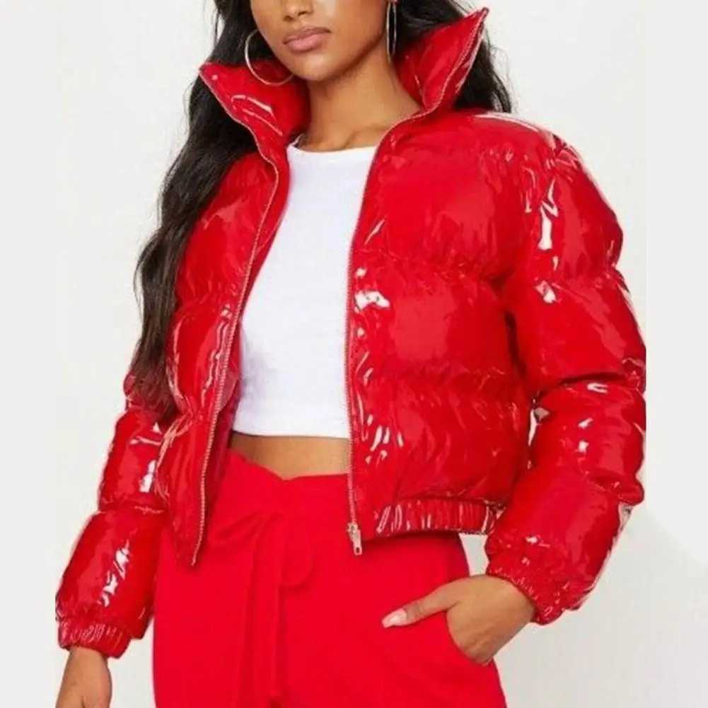 Short Cotton Jacket Bright Surface Stand Collar Padded Coat Bread Parka Fashion Casual Glossy Sexy Street Cropped Quilted Jacket Z250923