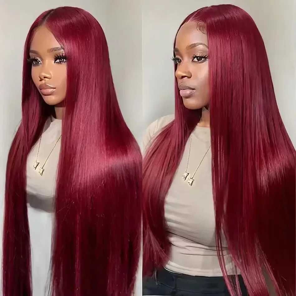 99J Colored Lace Front Human Hair Wigs Straight Burgundy 13x4 HD Transparent Full Lace Frontal Wig Red Glueless Wigs For Women C250922
