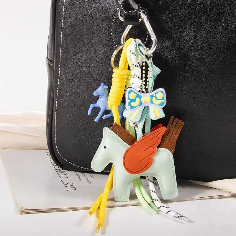1 Piece Cute Leather Pegasus Bag Charms Nylon Rope Keychain Aesthetics Bow Backpack Accessories D250923