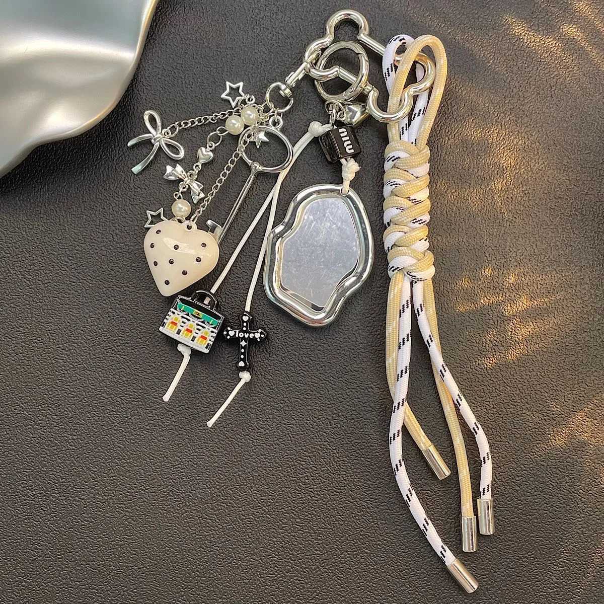 new product Small Mirror love heart Key Chain Hand woven rope trend Backpack pendant D250923