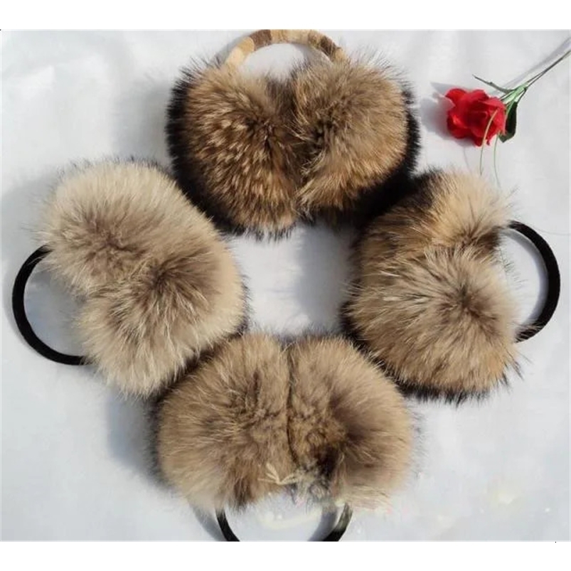 Natural Raccoon Fur Winter Big Earmuffs Women Oversize Korea Fashion Warm Real Fur Earcaps Thick Big Size Ear Cover 240724