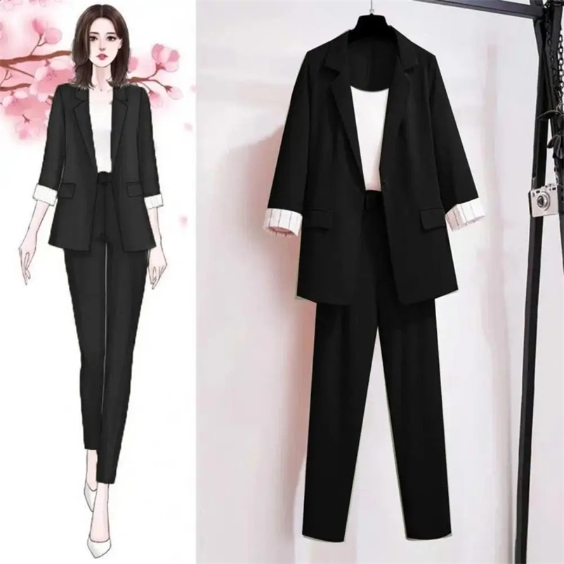 Formal Women Business Outfit Single-button OL Style Three Piece Set Blazer Suit Pants Vest Set Women Garment 240826