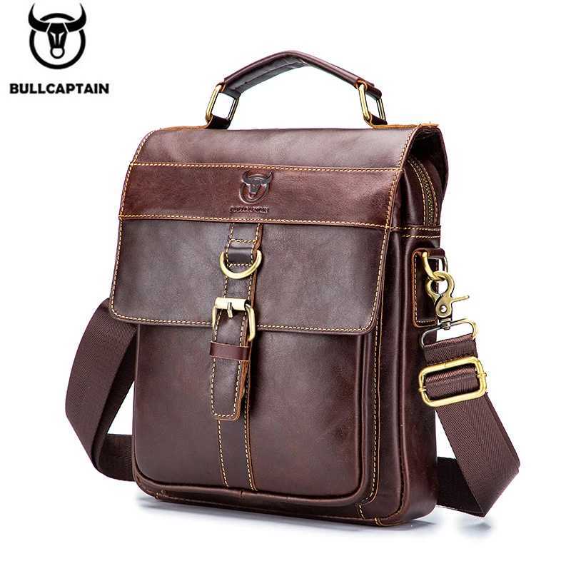 BULLCAPTAIN Mens Leather Shoulder Bag Retro Business Crossbody Bag Large Capacity Fashion Casual Youth Student Handbag J251025