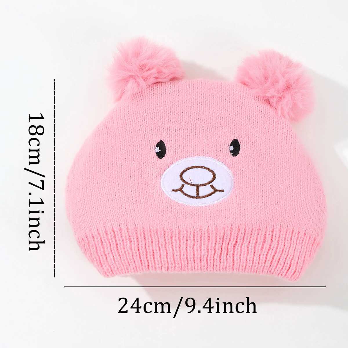 Cute Bear Beanie Cap for Baby Boy Girl Cartoon Pompom Warm Knitted Hat Neck Cover Autumn Winter Toddler Ear Protection Caps Z251029