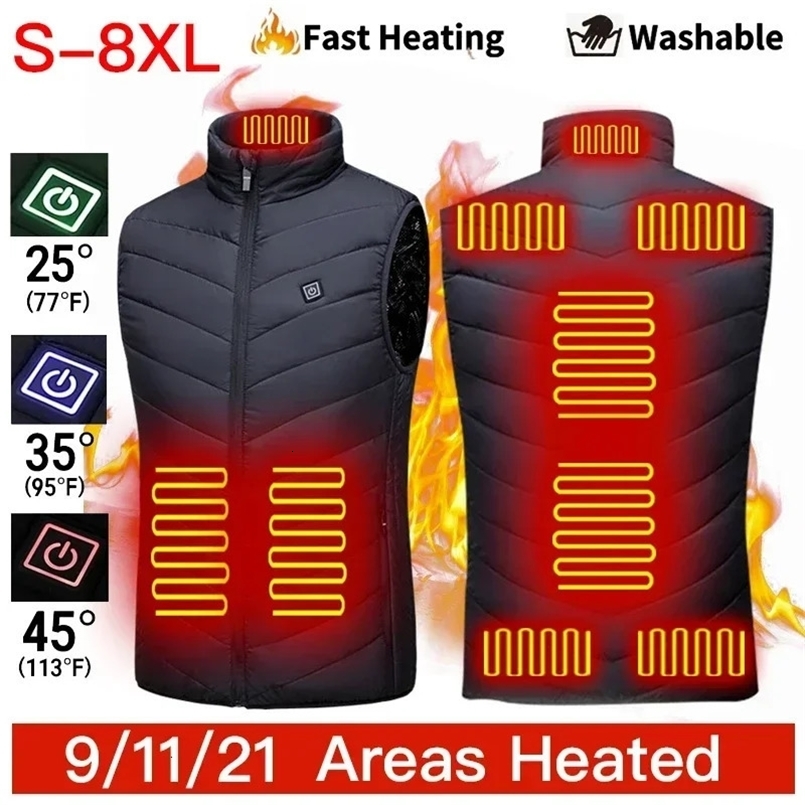 21 Areas Heated Vest Men Women USB Electric Heating Jacket Winter Body Warmer 6XL Oversized Hunting Hiking Cotton Coat 241125