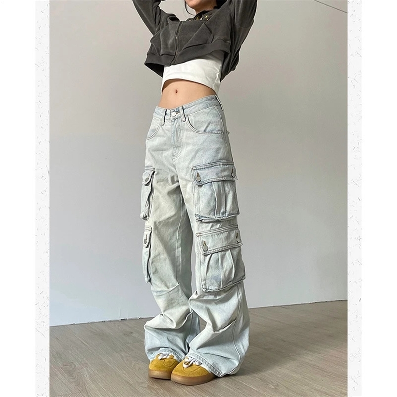 Women Blue Jeans Hip Hop Strtwear High Waist American Wide Leg Pants Y2K Style Female Winter Straight Trousers Z260313