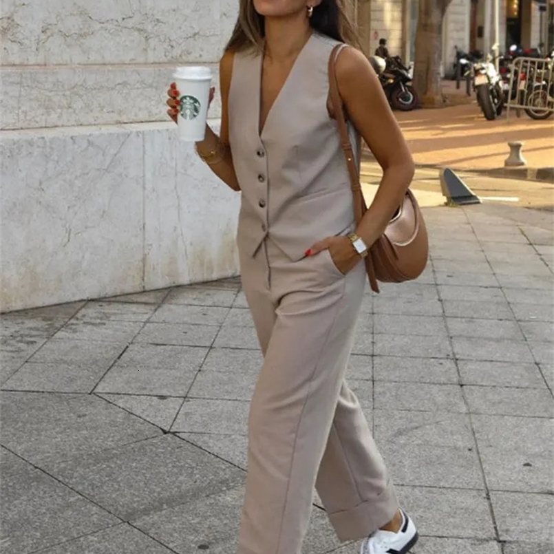TRAF Autumn Womens Suit Pants Sets For Women Fashion Vest Pants Two Piece Set Womens Outfits 240820