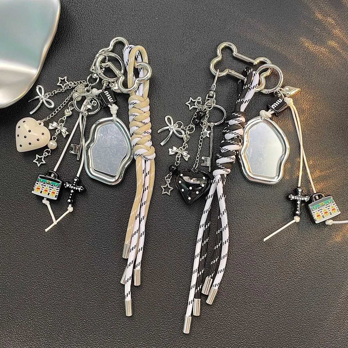 new product Small Mirror love heart Key Chain Hand woven rope trend Backpack pendant D250923