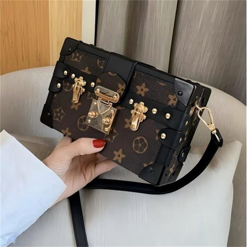 Designer bag free shipping Vintage printed women's box bag new light luxury small square bag single shoulder cross body bag