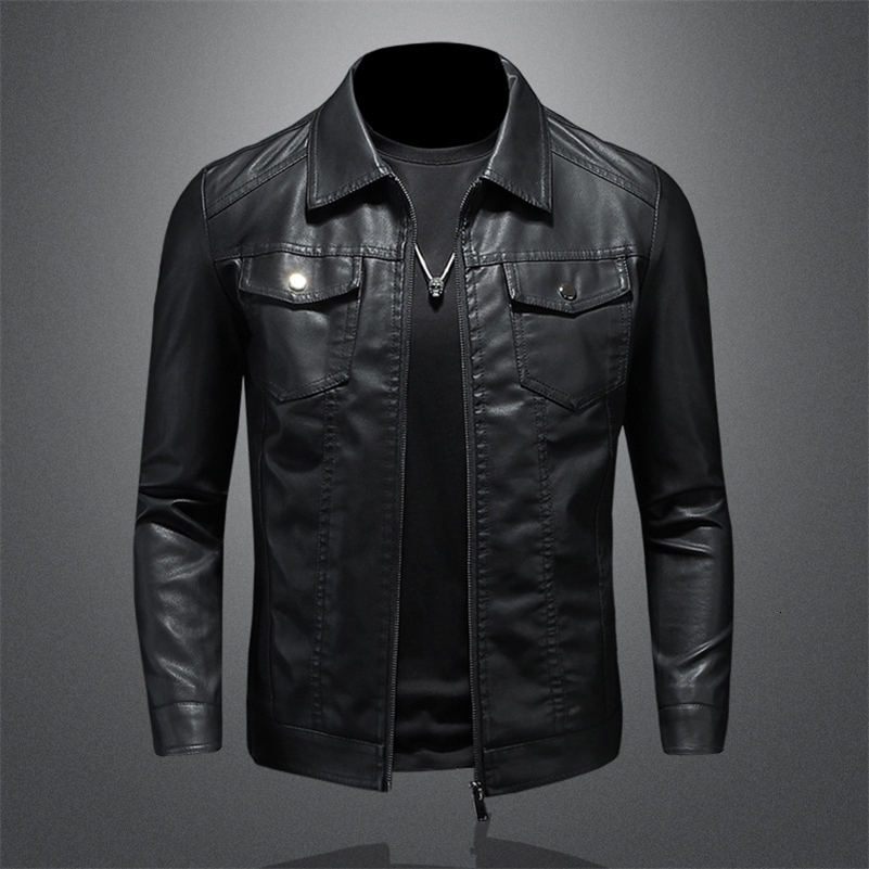 Mens lapel leather jacket autumn oversized slim motorcycle riding suit winter thickened PU leather waterproof work clothes250920ww