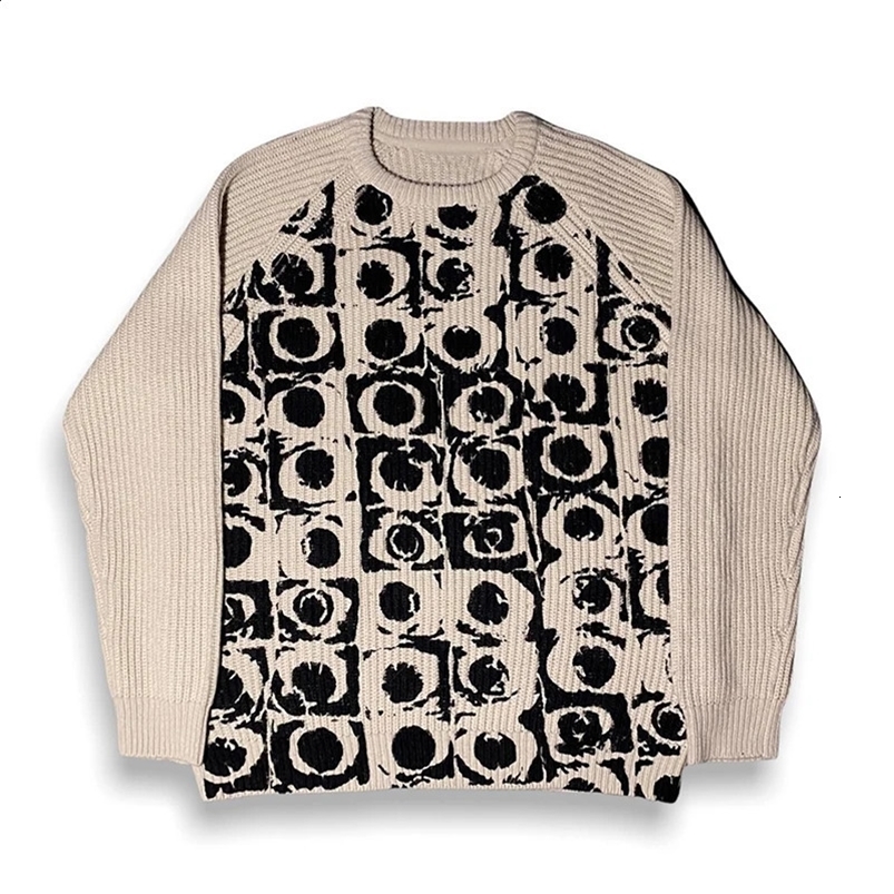 Hip Hop Casual Sweater Streetwear Sweater Y2k Retro Knitted Sweater Gothic Painting Knitted Vintage Aesthetics Pullove 240821