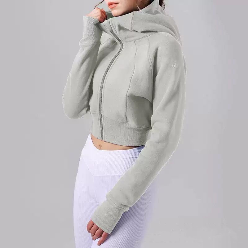 Yoga jacket hooded sports fleece yoga hoodie short zipper sweater slim fit running top Velvet warm loose jacket hoodie women clothes sweatshirt
