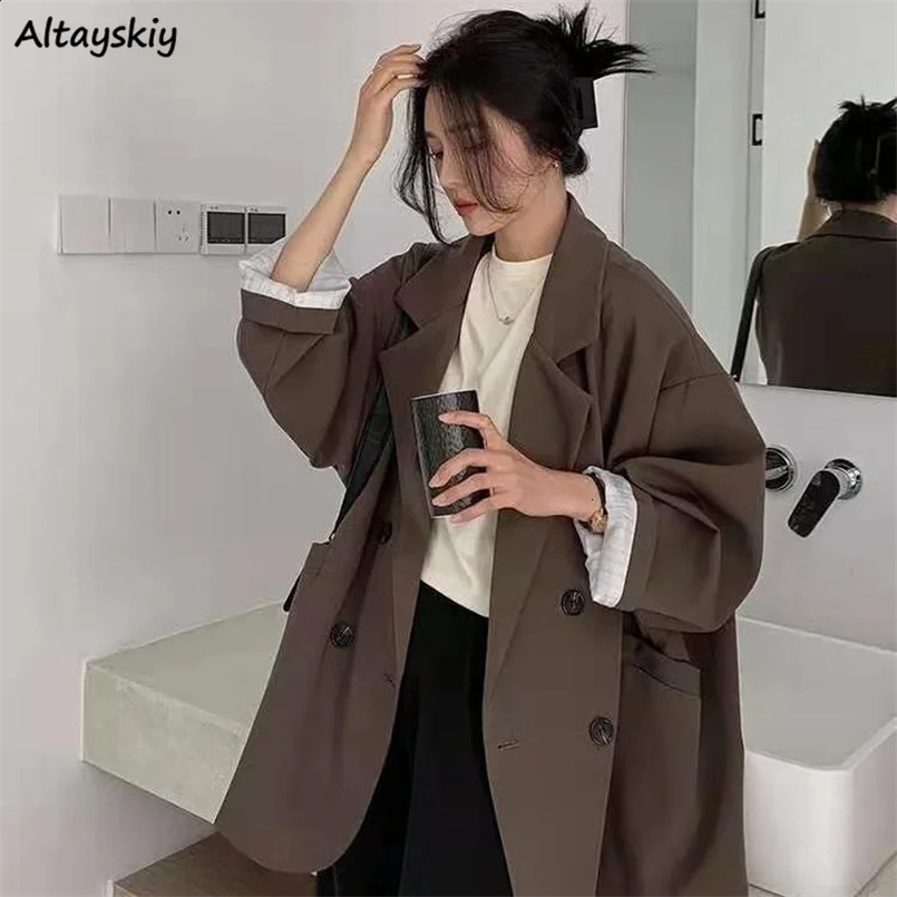 Blazers Women Minimalist Solid Outwear Loose Elegant Retro Official Fashion High Street Feminine All-match Spring Comfortable 240826