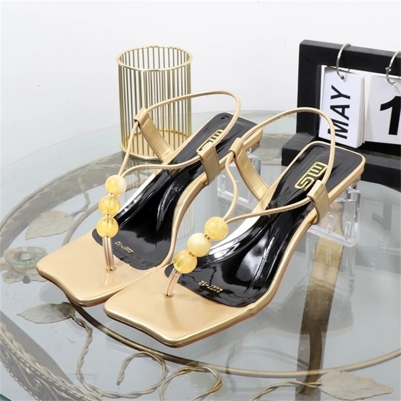 Beaded sandals summer toe clip transparent high-heeled womens shoes Western fashion banquet heeles sandals string of beads 240514