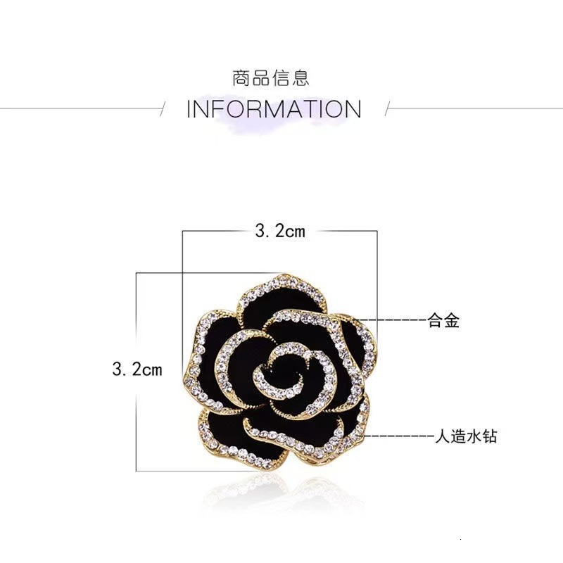 New High-End Three-Dimensional Dia-Studded Rose Elegant Temperament Forest Style Camellia Flower Brooch Pin Accessory
