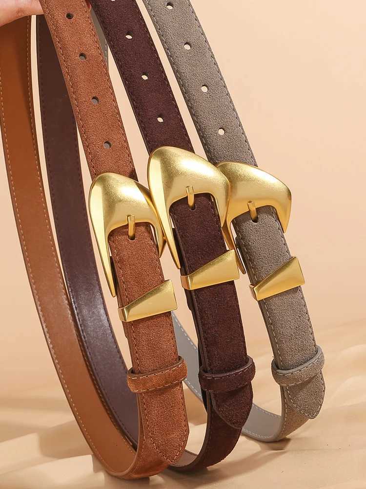 Fashion Womens Suede Leather Belt Skinny Waistband with Gold Alloy Buckle Casual Accory belts for Jeans Dres and Pants W250923