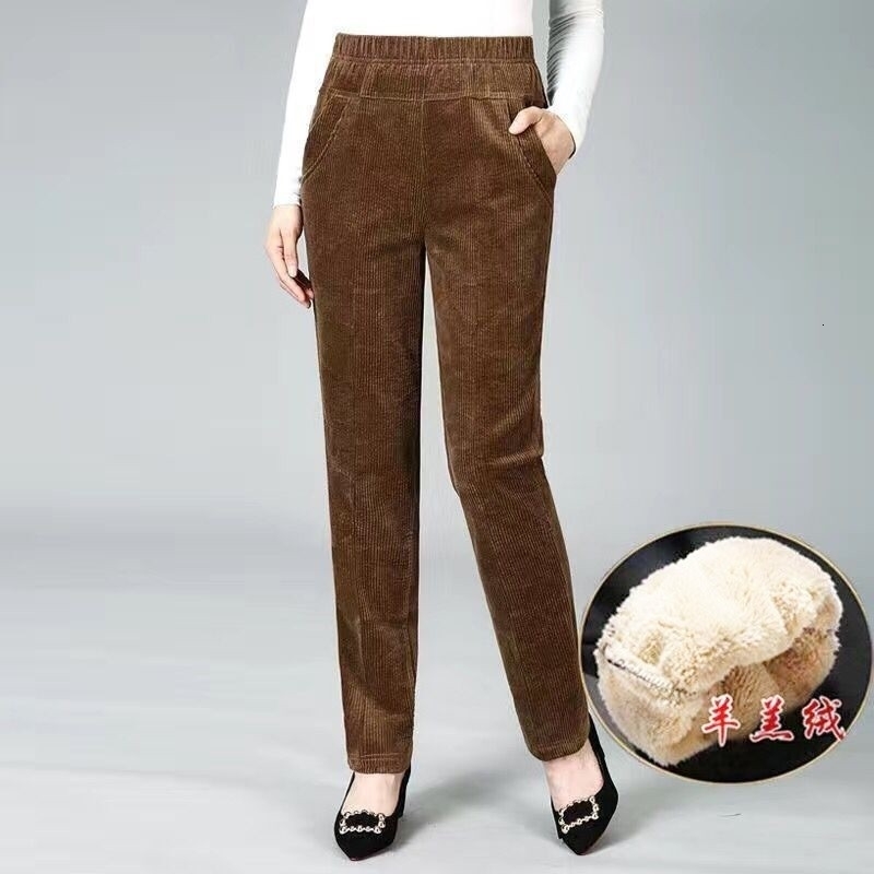 Thin Plush Thick Casual Pants Fleece Pencil Womens Corduroy Warm High Waist Autumn Winter Leggings Trousers 250923
