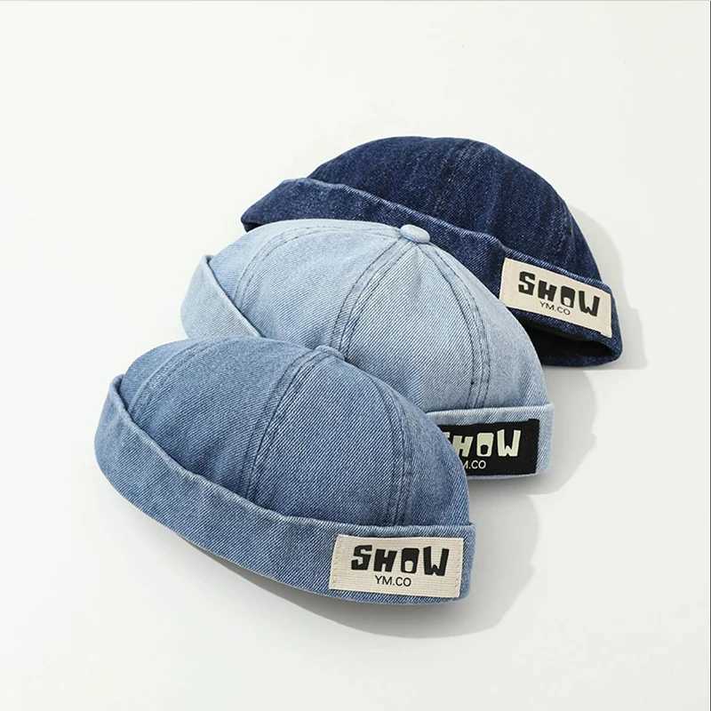 Solid Color Baby Brimless Hat Denim Letter Kids Hip Hop Docker Cap Boys Girls Adjustable Landlord Hat Z251029