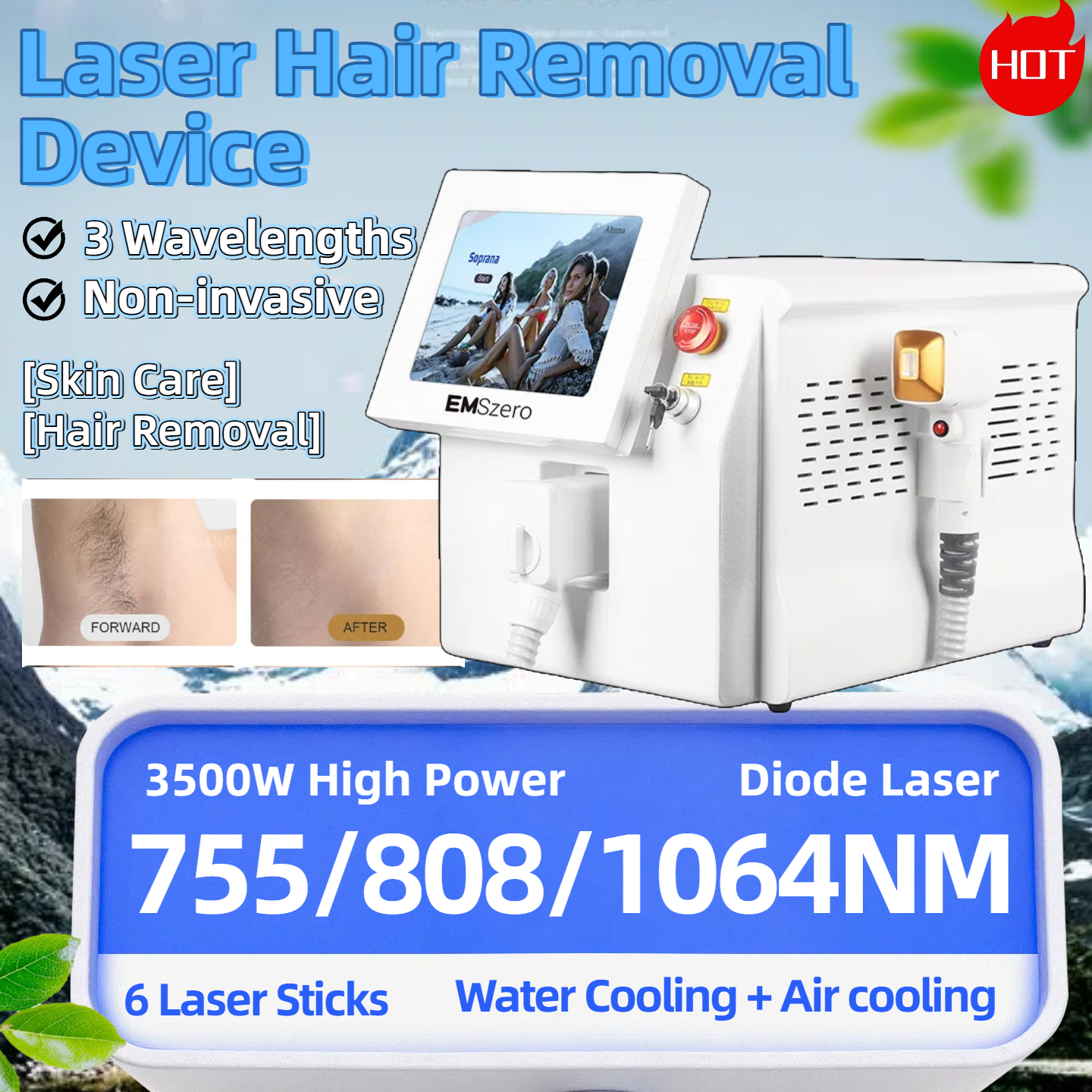 808 Alexandrite Hair Removal Laser Diode MachineIce Platinum Body Face Underarm Cooling Head Permanent Painless Epilator Permanent Reduce Hair Follicl