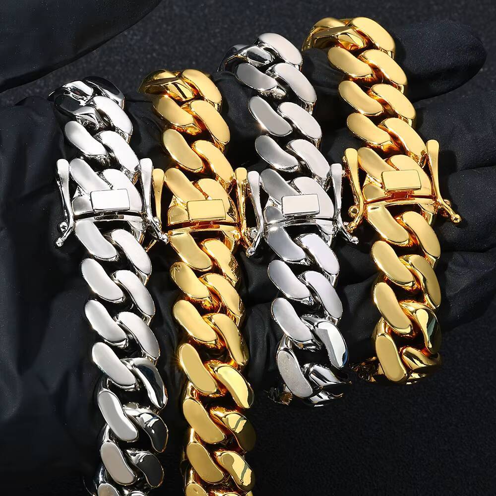 Heavy Duty 22mm Cuban Link Bracelet for Men High Polish 18K Gold Plated Hip Hop Jewelry Wholesale Miami Style Chain