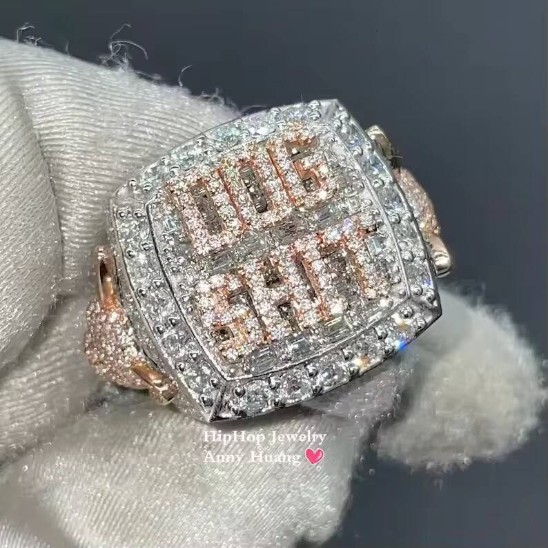 Luxury Custom Jewelry Hip Hop Vvs Moissanite Diamond Ring Bling Iced Out Initial PSC Moissanite Championship Ring for Mens