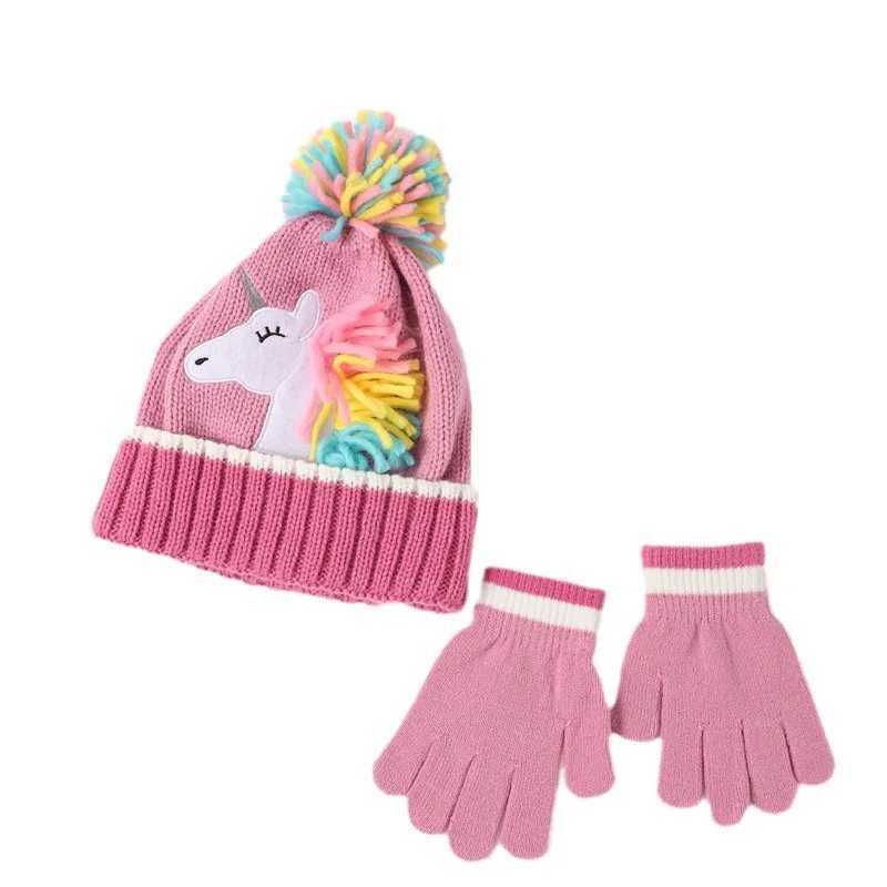 Winter Cute Cartoon Unicorn Ear Flap Hat Matching Gloves Thermal Lined Set for Toddler Boys Girls Animal Themed Knit Cap Gloves Z251029