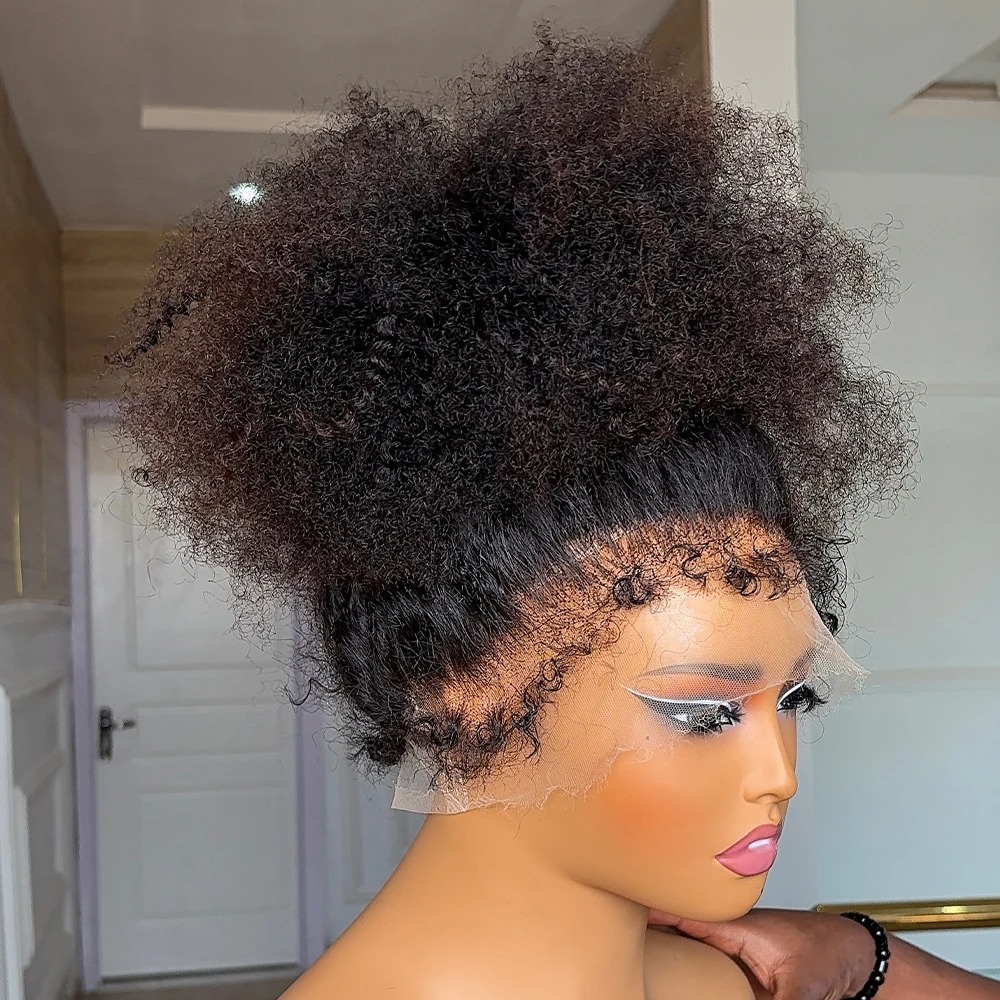 180% Density Afro Kinky Curly Human Hair Wigs Short Bob 4c Edges Wig Brazilian Remy Hair 13x6 HD Lace Frontal Wig 360 Full Lace Wig Wear And Go Gluele