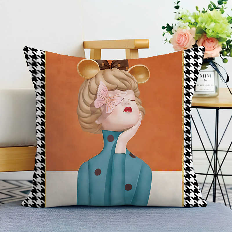 Nordic Orange Light Luxury Sofa Cushion Simple Orange Red Geometric Pillow Black and White Modern American Style Backrest Pillow Cover C250923