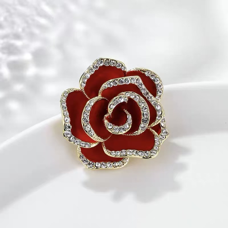 New High-End Three-Dimensional Dia-Studded Rose Elegant Temperament Forest Style Camellia Flower Brooch Pin Accessory