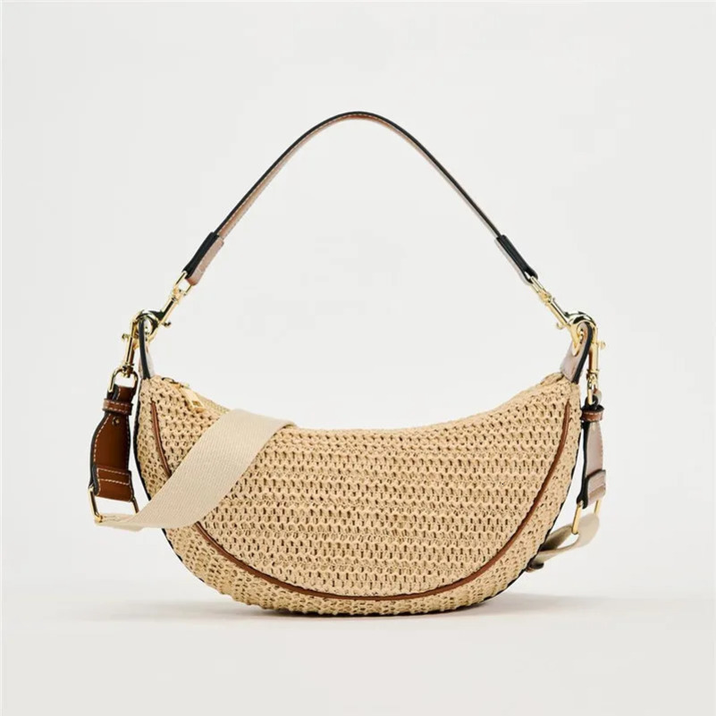 Ladies Summer Straw Woven Crossbody Bag Women Beach Holiday Shopping Woven Shoulder Handbag Messenger Purses for Women Bags 240710
