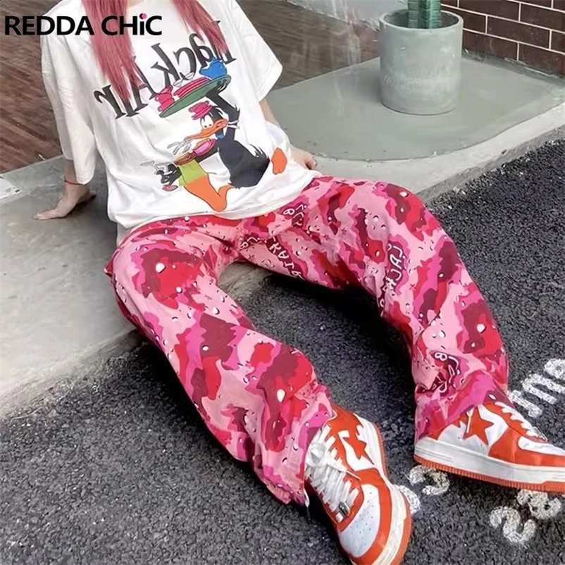 REDDACHiC Hiphop Camouflage Pockets Cargo Pants Women Friends Loose Casual Elastic Waist Sweatpants Couple Retro Y2k Streetwear 240906